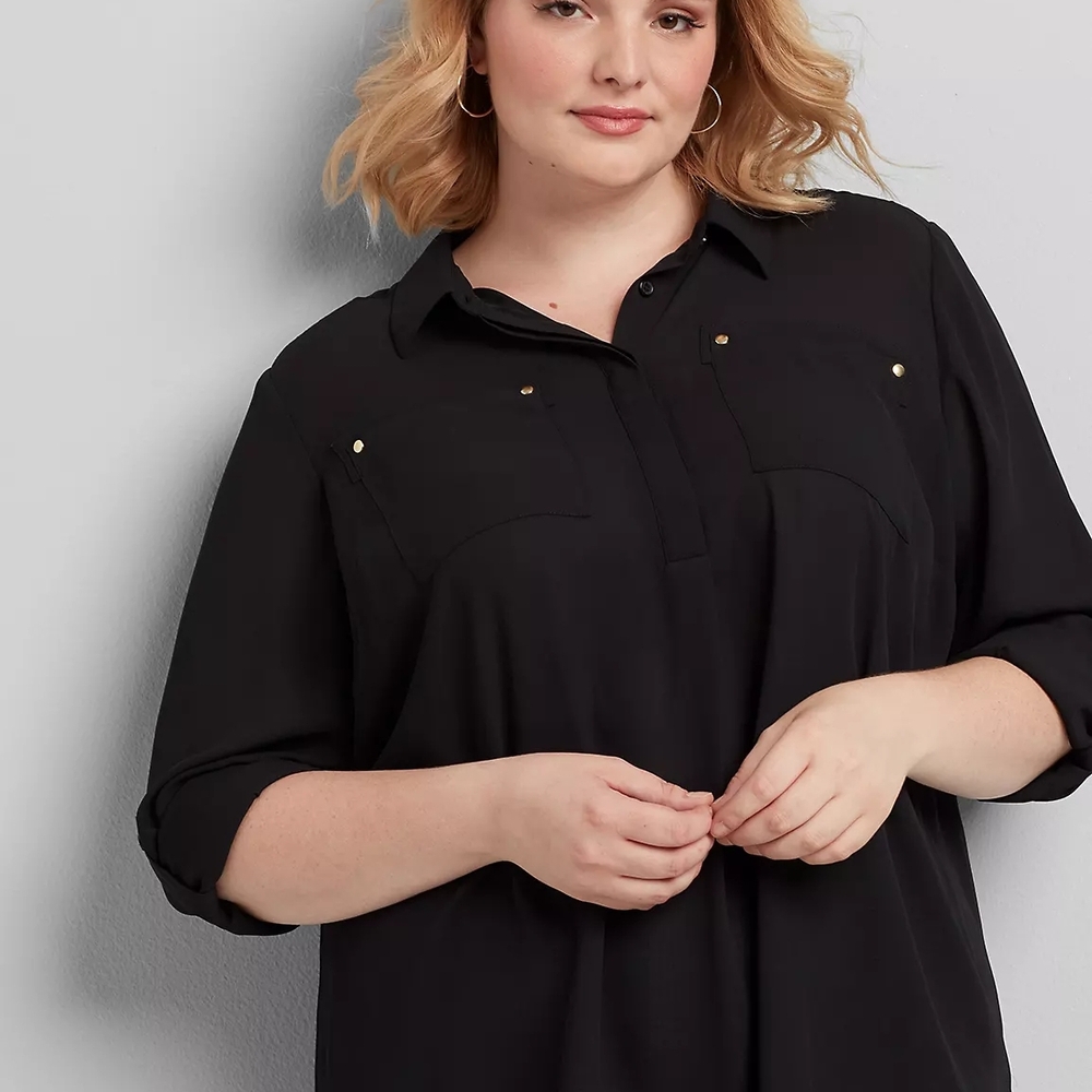 Lane Bryant Classic Black Chiffon Shirt